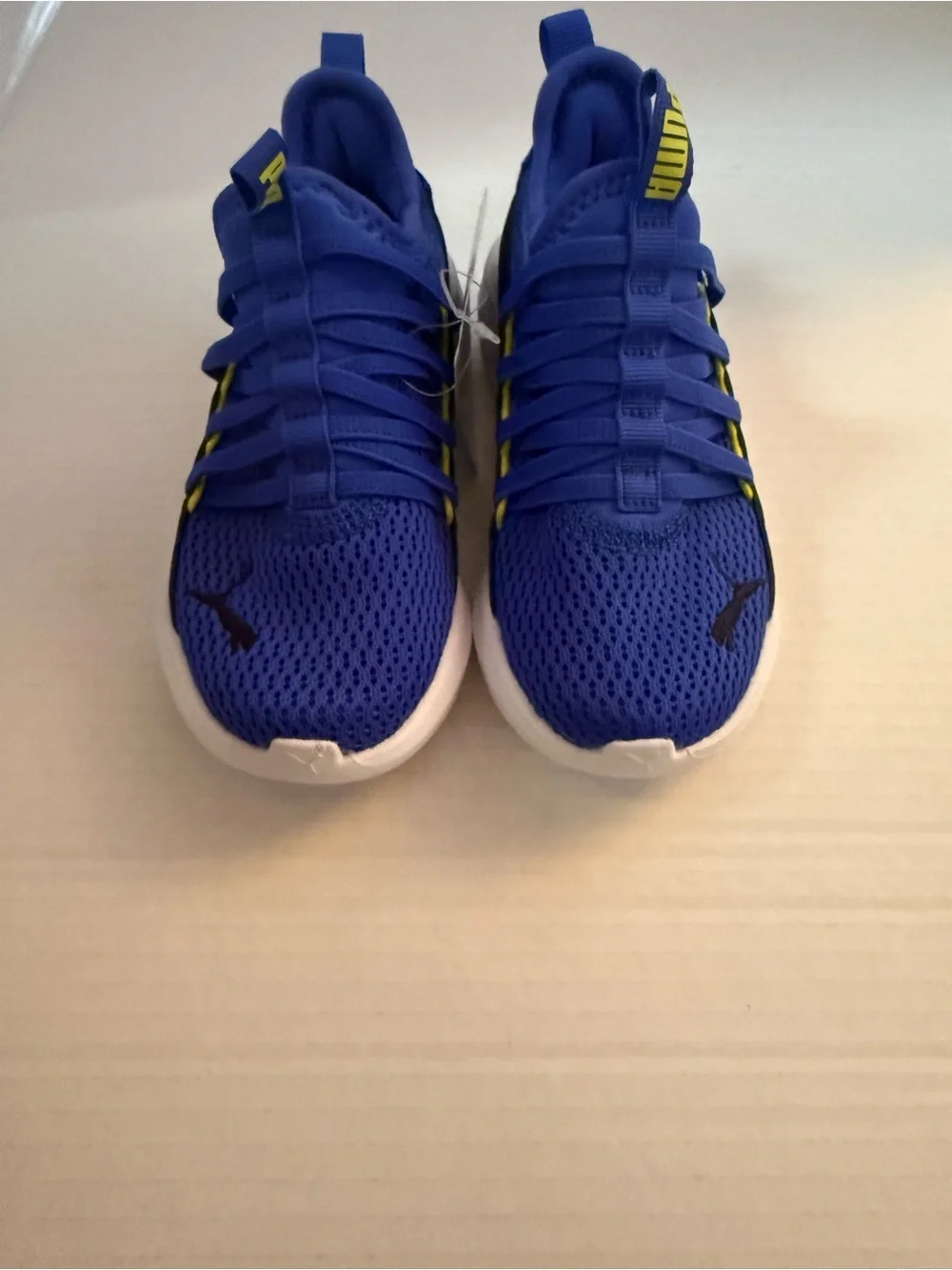 Puma Kids' Royal Blue Mesh Lace-Up Sneakers with Yellow Accents
